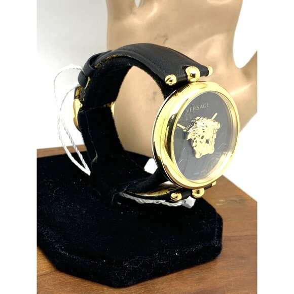 Versace Womens Watch VECO01420 Palazzo Swiss Quartz Gold Black Dial Leather Band - Picture 14 of 14